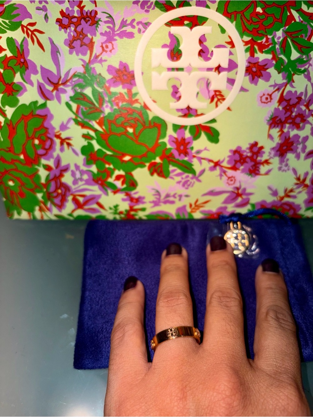 Tory Burch Rose Gold Logo Band Ring - Polished Gold Women’s Fashion Ring